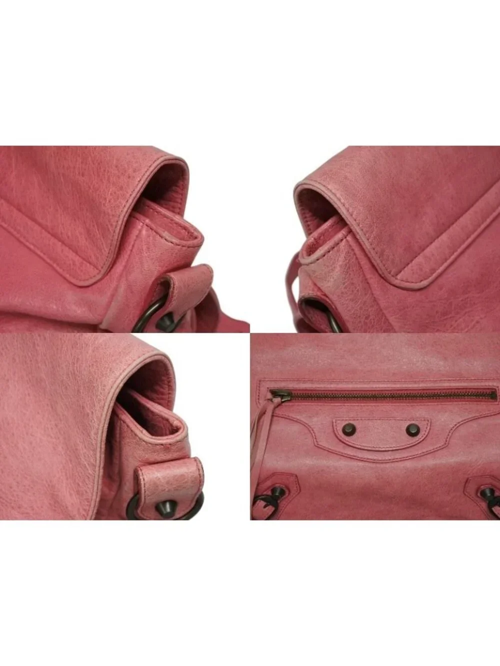 Balenciaga Folk Shoulder Bag Leather Pink Antique Gold